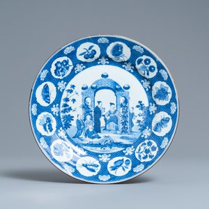 A Chinese blue and white 'arbor' dish after Cornelis Pronk, Qianlong — 照片 1