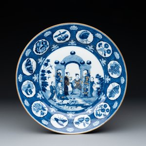 A Chinese blue and white 'arbour' dish after Cornelis Pronk, Qianlong — photo 1