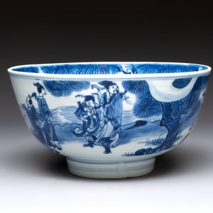 A Chinese blue and white 'Ba Xian Zhu Shou 八仙祝壽'  bowl, Shen De Tang Bo Gu Zhi 慎德堂博古製 mark, Kangxi — 照片 2