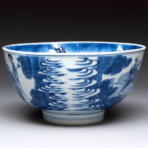 A Chinese blue and white 'Ba Xian Zhu Shou 八仙祝壽'  bowl, Shen De Tang Bo Gu Zhi 慎德堂博古製 mark, Kangxi — 照片 4