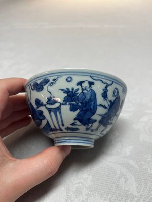 A Chinese blue and white 'Ba Xian Zhu Shou 八仙祝壽' bowl, Wanli mark and of the period — foto 2
