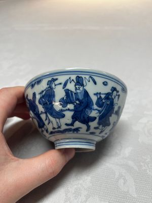 A Chinese blue and white 'Ba Xian Zhu Shou 八仙祝壽' bowl, Wanli mark and of the period — foto 4