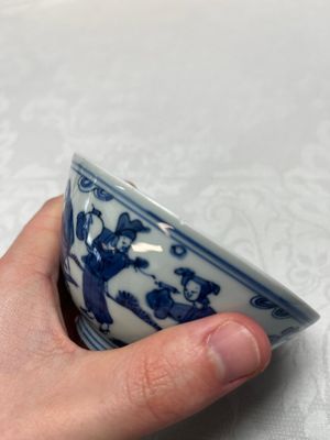 A Chinese blue and white 'Ba Xian Zhu Shou 八仙祝壽' bowl, Wanli mark and of the period — foto 10
