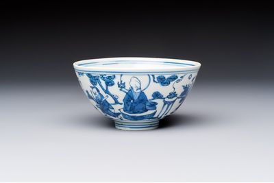 A Chinese blue and white 'Ba Xian Zhu Shou 八仙祝壽' bowl, Wanli mark and of the period