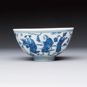 A Chinese blue and white 'Ba Xian Zhu Shou 八仙祝壽' bowl, Wanli mark and of the period — foto 3