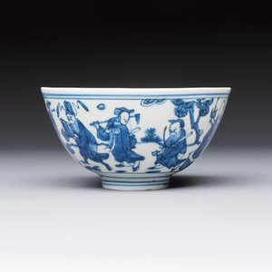 A Chinese blue and white 'Ba Xian Zhu Shou 八仙祝壽' bowl, Wanli mark and of the period — foto 5