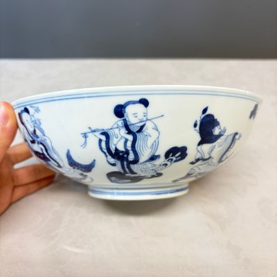 A Chinese blue and white 'Ba Xian Zhu Shou 八仙祝壽' bowl — photo 5