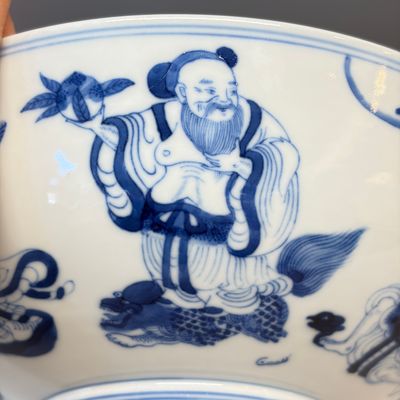 A Chinese blue and white 'Ba Xian Zhu Shou 八仙祝壽' bowl — photo 13