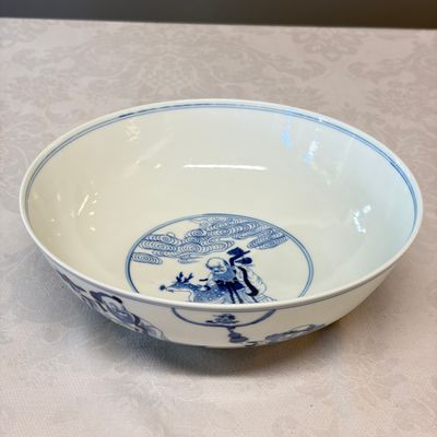 A Chinese blue and white 'Ba Xian Zhu Shou 八仙祝壽' bowl — photo 2