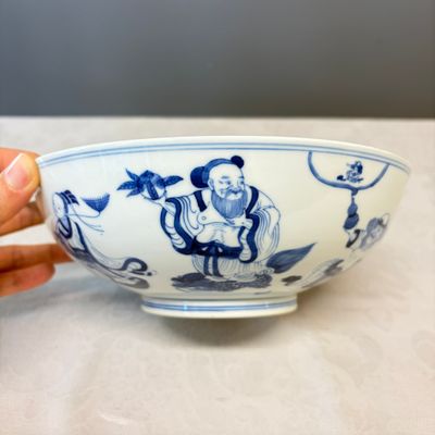 A Chinese blue and white 'Ba Xian Zhu Shou 八仙祝壽' bowl — photo 3