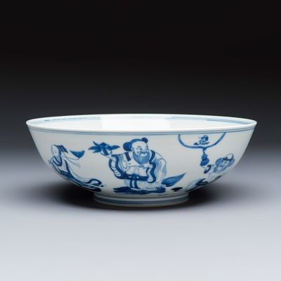 A Chinese blue and white 'Ba Xian Zhu Shou 八仙祝壽' bowl, Guangxu mark and of the period