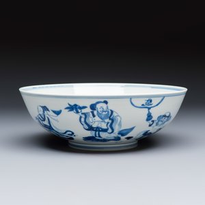 A Chinese blue and white 'Ba Xian Zhu Shou 八仙祝壽' bowl — photo 1