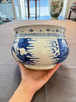 A Chinese blue and white 'Ba Xian Zhu Shou 八仙祝壽' censer, Kangxi — 照片 1