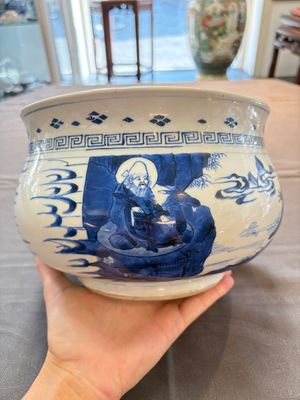 A Chinese blue and white 'Ba Xian Zhu Shou 八仙祝壽' censer, Kangxi — 照片 2