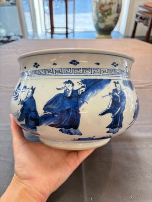 A Chinese blue and white 'Ba Xian Zhu Shou 八仙祝壽' censer, Kangxi — 照片 4