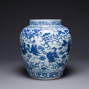 A Chinese blue and white 'Ba Xian Zhu Shou 八仙祝壽' jar, Wanli mark and possibly of the period — photo 4