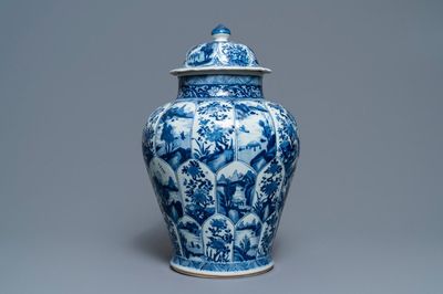 A Chinese blue and white baluster jar and cover, Kangxi