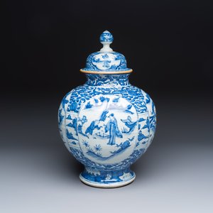 A Chinese blue and white baluster vase and cover with narrative design — photo 1
