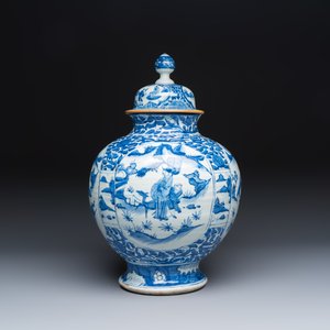 A Chinese blue and white baluster vase and cover with narrative design — photo 5
