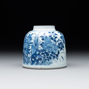 A Chinese blue and white bell-shaped water pot with birds among flowering branches, Kangxi — photo 1