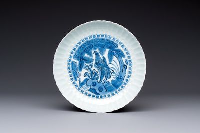 A Chinese blue and white 'Bird of Prey' plate, Wanli