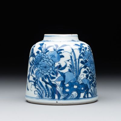 A Chinese blue and white bell-shaped water pot with birds among flowering branches, Kangxi, Kangxi