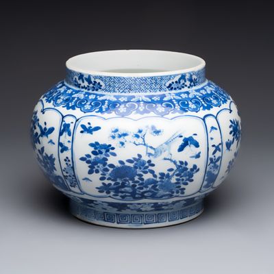 A Chinese blue and white 'birds among flowering branches' vase, Kangxi mark, 19th C., Kangxi mark, 19th C.