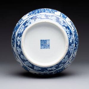A Chinese blue and white 'birds among flowering branches' vase, Kangxi mark, 19th C. — foto 6
