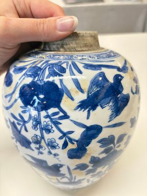A Chinese blue and white 'birds among flowers' vase and cover, Kangxi — photo 16