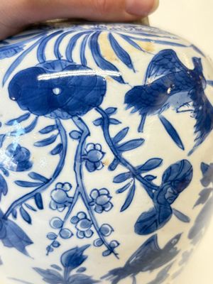 A Chinese blue and white 'birds among flowers' vase and cover, Kangxi — photo 20
