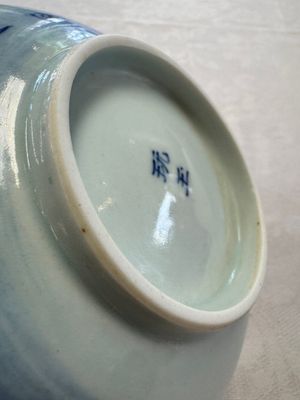 A Chinese blue and white 'Bleu de Hue' bowl with mandarin ducks in a lotus pond and a poem, Ngoan Ngoc 玩玉 mark, 19th C. — 照片 7