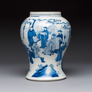 A Chinese blue and white 'Boot-swapping ceremony of Cui Rong' vase, Kangxi — 照片 2
