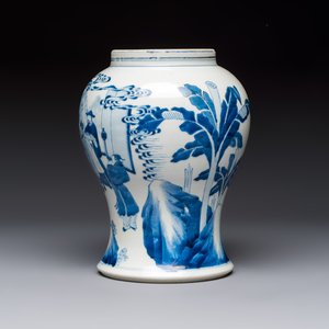A Chinese blue and white 'Boot-swapping ceremony of Cui Rong' vase, Kangxi — 照片 3