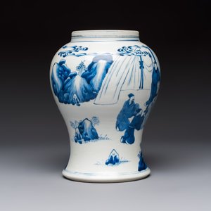 A Chinese blue and white 'Boot-swapping ceremony of Cui Rong' vase, Kangxi — 照片 5
