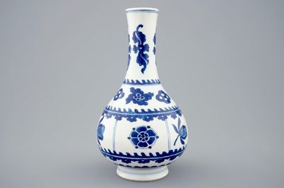 A Chinese blue and white bottle shaped vase, Kangxi
