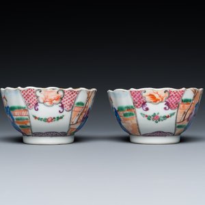 A Chinese blue and white bottle vase, a tazza and a pair of famille rose cups and saucers, Kangxi and later — photo 19