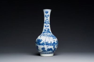 A Chinese blue and white bottle vase, Transitional period