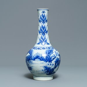 A Chinese blue and white bottle vase, Transitional period — photo 3