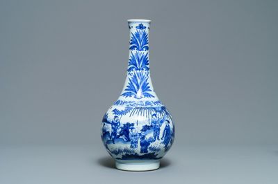 A Chinese blue and white bottle vase, Transitional period