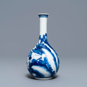 A Chinese blue and white bottle vase with figures in a landscape, Kangxi — photo 2