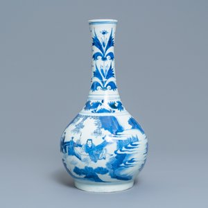 A Chinese blue and white bottle vase with figures in a landscape, Transitional period — photo 4