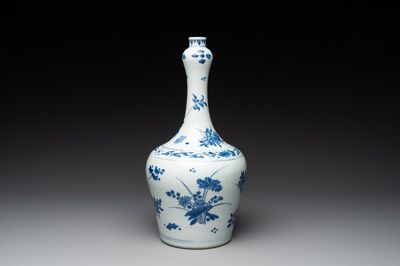 A Chinese blue and white bottle vase with floral sprigs, Transitional period