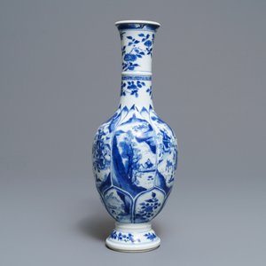 A Chinese blue and white bottle vase with horseriders and landscapes, Kangxi — 照片 6