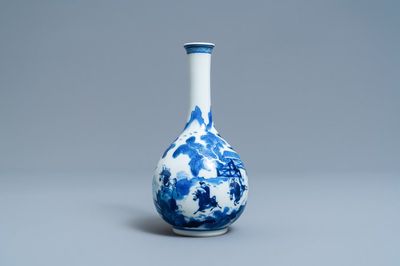 A Chinese blue and white bottle vase with riders on horseback, Kangxi