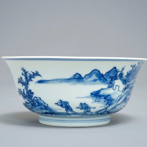 A Chinese blue and white bowl with a fine landscape, Yongzheng mark and of the period — photo 2