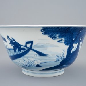 A Chinese blue and white bowl with a river scene, Kangxi — photo 5
