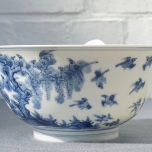 A Chinese blue and white bowl with birds among foliage, Kangxi mark and of the period — photo 9