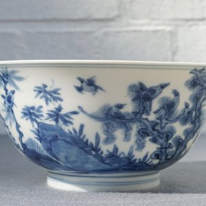A Chinese blue and white bowl with birds among foliage, Kangxi mark and of the period — photo 10