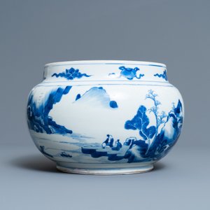 A Chinese blue and white bowl with figures in a landscape, Kangxi — photo 2