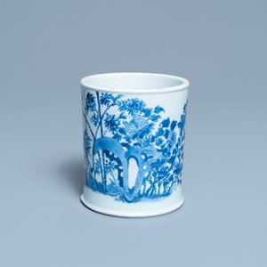 A Chinese blue and white brush pot, Chenghua mark, Kangxi — 照片 1